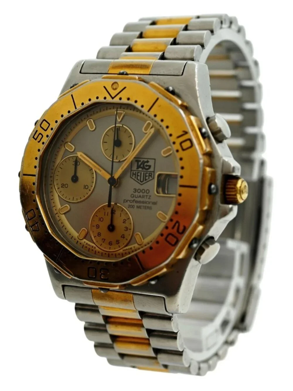 Tag Heuer 38mm Men's Two Tone Series 3000 Grey Dial Chronograph Watch- 234.206!